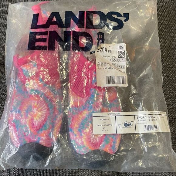 NEW Lands End Water Shoes‎ Pink Tie-Dye Slip On Women's Size 8 Non Slip Pool NWT - Picture 5 of 6